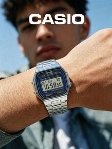 Casio Vintage Digital Watch Silver Metal Bracelet Blue Accent LCD Alarm Chronograph Battery 12/24H Water Resistant Unisex Iconic Retro Everyday Watch Y2K Style Office Campus Festival Gift for Teen Couple Best Friend - A164WA-1 - 查看 2