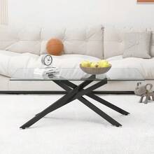 Rectangular Coffee Table In Black Tempered Glass, Profiled Metal Legs, Modern Style For Living Room - H 46/W 120/D 60 Cm - Black - View 11