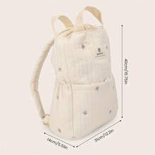 Multi-Functional Embroidered Mommy Backpack Bag – Lightweight Tote For Stroller Hook, Travel Diaper Bag - Beige - View 5