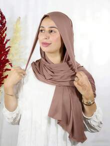 1 pièce Foulard instantané pour femme, 100% coton à nouer, châle unicolore classique, tissu viscose doux et confortable, convient pour le port quotidien, l'abaya et les occasions de fête - Multicolore - Voir 7