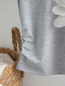 Atasan Tanpa Lengan Kasual untuk Anak Perempuan dengan Dekorasi Bunga 3D, Warna Polos, Musim Panas - Grey - View 7
