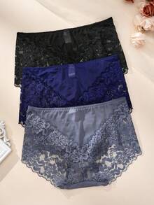 3pcs Plus Size Lace Sexy Briefs Women Underwear - Multicolor - View 2
