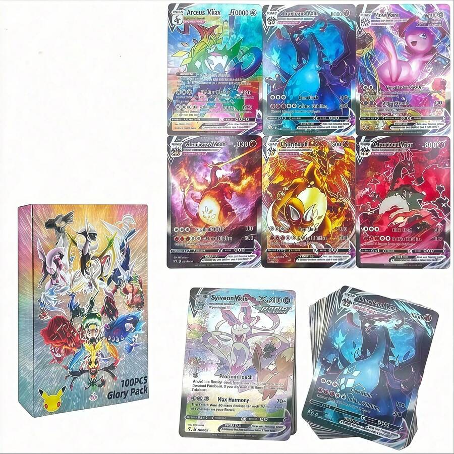 300 pièces Cartes de mini jeux anime, comprenant des cartes V Series VMAX, des cartes GX rares, des cartes de jeux anime, des cartes de soutien, des cartes brillantes, convenant pour des cadeaux de vacances, des fournitures de fête, des cadeaux d'anniversaire, des décorations DIY, des collections de cartes, styles aléatoires - Multicolore - Voir 1