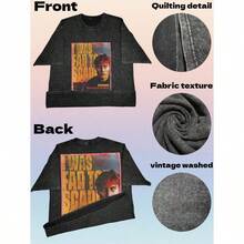Retro Washed Loose Black T-Shirt, Unisex Printed Top, "I Was Far Too Scared" By Sam Fender, A Fun Y2K Style Short-Sleeved T-Shirt For Summer, Crew Neck, Casual Style. - màu đen - Xem 5