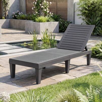 Plastic Outdoor Sun Lounger With 5 Adjustable Positions For Garden Patio Poolside