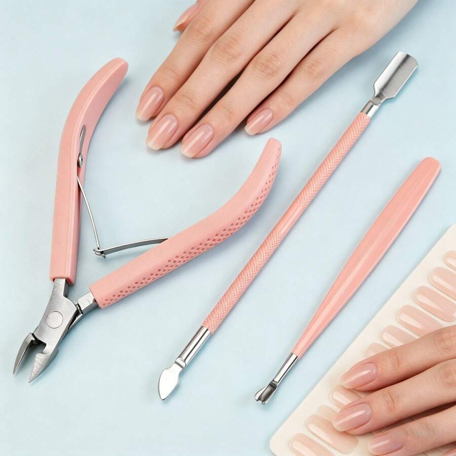 1/3pcs Pink Manicure Tools, Includes Cuticle Nipper And Cuticle Pusher, Stainless Steel Durable Nail Care Tools, Long-Lasting, Easy To Clean Nail Edges, For Home Daily Care And Salon Professional Manicure - Nail Tools - View 1