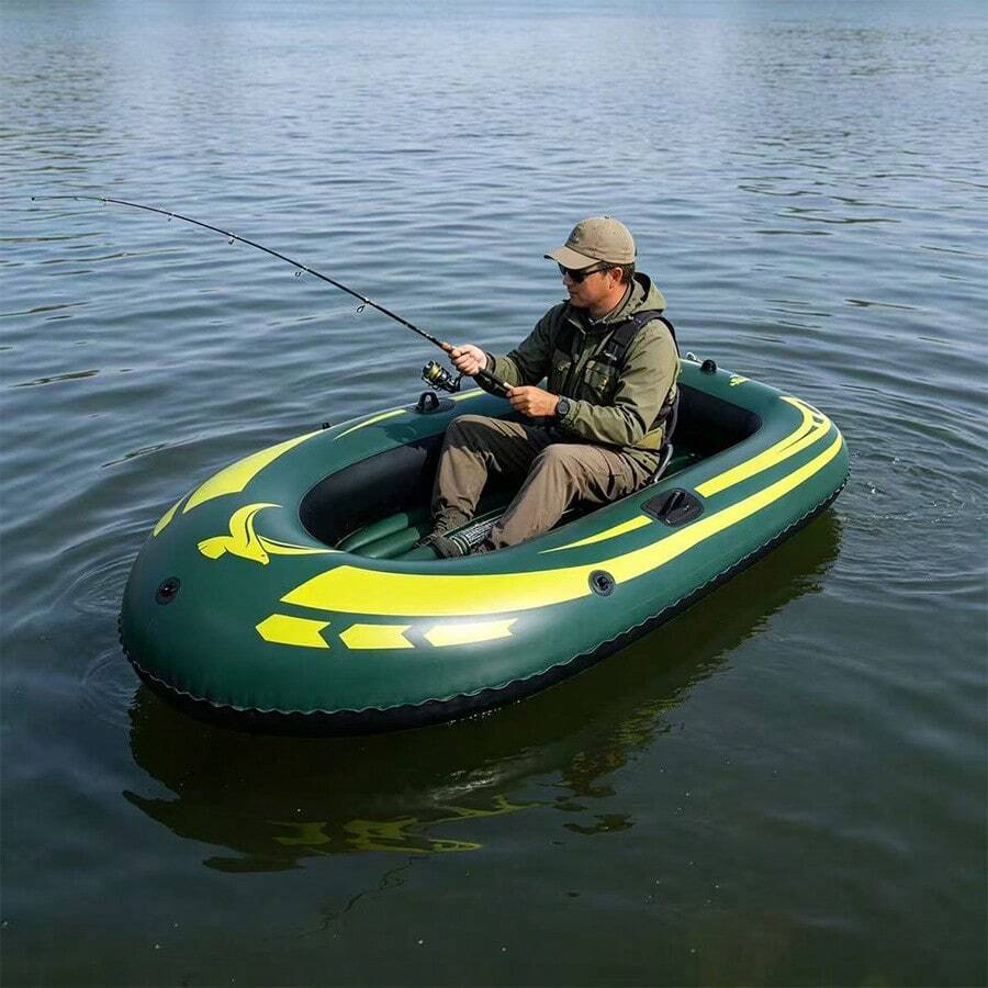 1pc Green Inflatable Boat, Thick PVC Fishing Boat, Kayak, Portable Assault Boat, Suitable For Pool, Beach, Holiday Essential - Military Green Single Boat 188 - View 1