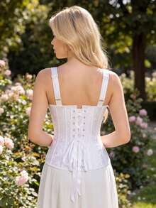 Women's Floral Jacquard Lace Up Corset Tops For Women Gothic Jacquard Shoulder Straps Corset Overbust Corset Bustiers - White - View 3
