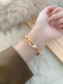 1件女款金色合金不規則手鍊手錶，時尚阿拉伯數字錶盤，石英機芯，可調節錶帶，適合日常裝飾 - 金色 - 查看 4