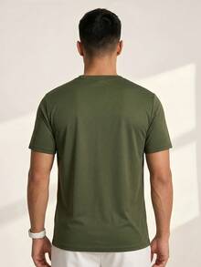 Driftmere Men's Casual Solid Color Short Sleeve T-Shirt, Comfortable & Breathable, Summer Style Gym Sport Workout - Army Green - View 2
