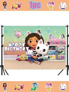 MASSDI Gabby's Birthday Party Decoration - Large-Sized Polyester Background Cloth, Suitable For Indoor/Outdoor/Garden Decoration, Party, Birthday, Festival, Living Room, Bedroom, Office And Home Decoration, Birthday Banner Background Cloth Decoration, Halloween And Christmas Decoration - Multicolor - View 5