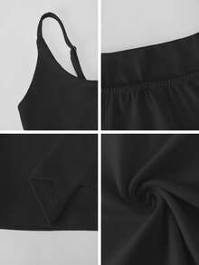Camiseta de punto ajustada de unicolor para mujer Muse Moon, adecuada para hacer ejercicio, uso diario y transporte, color negro, verano - Negro - Ver 11