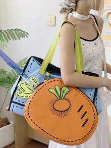 1pc New Carrot Shaped Tote Bag, Large Capacity Sports Badminton Tennis Racket Bag, Cute Shoulder Handbag - Multicolor - View 2