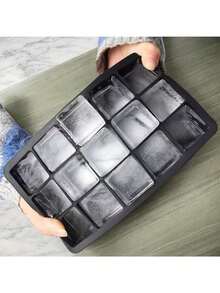 1个15格带盖硅胶冰格模具 - 可重复使用，用于制作冰块、冰棒、威士忌酒吧冰块，家用厨房小工具 - 黑色 - 查看 3