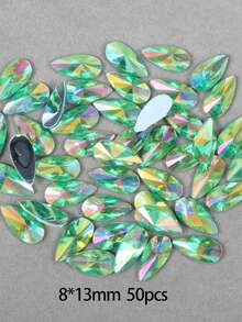 50pcs/Pack, Large 8*13mm Teardrop Acrylic Flat Bottom Rhinestones, Pointed Top Teardrop Undrilled Rhinestones For Clothing & Accessory DIY - Multicolor - View 13