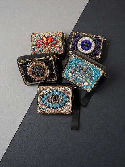 Ví đựng thẻ đa năng phong cách Bohemian bán chạy nhất với họa tiết cây tiền, mắt, công, lá và ngăn đựng tiền xu có khóa kéo, món quà sáng tạo dành cho bản thân và bạn bè.