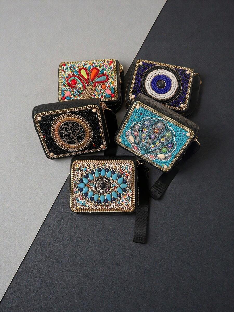 Ví đựng thẻ đa năng phong cách Bohemian bán chạy nhất với họa tiết cây tiền, mắt, công, lá và ngăn đựng tiền xu có khóa kéo, món quà sáng tạo dành cho bản thân và bạn bè.
