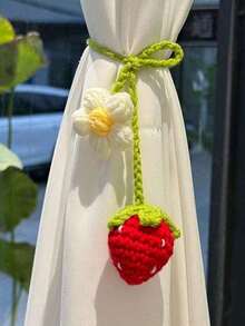1pc Cute Crochet Strawberry Car Hanging Ornament For Car Rearview Mirrior Decor, Car Mirror Hanging Charms Accessories, Car Pendant Fruit For Gift-Handmade Knitted ,Handmade Keychain Bag Ornament - Red - 查看 12
