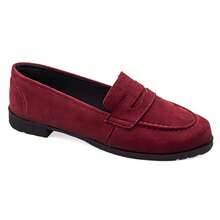 Women's Suede Loafer In Marsala Red With Low Chunky Sole, Comfortable For Winter By Maricotta - 紅木色 - 查看 12