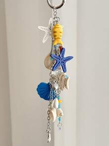 New Starfish Keychain, Ocean-Themed Multi-Element Keychain, Starfish, Shell, Fish Bead Combination, Atmospheric, Multifunctional And Practical, High-End Resort Style Accessory, Ocean Series, Creative Cross-Border Gift, Zinc Alloy Jewelry, Cute Gothic Y2K Style Car Decor, Badge Holder Lanyard - Multicolor - View 4