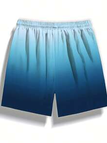 Summer Quick Drying Beach Shorts With Pocket Drawstring Elastic Waist Design, Loose And Breathable Quick Drying Five Quarter Pants, Hawaiian Style Beach Vacation Surfing Swimming Sports Pants, Beach Pants Suitable For Daily Leisure Free Shipping - Peacock Blue - 查看 4