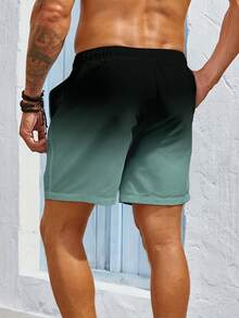 Summer Quick Drying Beach Shorts With Pocket Drawstring Elastic Waist Design, Loose And Breathable Quick Drying Five Quarter Pants, Hawaiian Style Bea - 海藍 - 查看 3