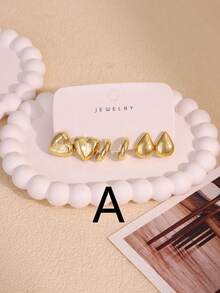 6/18pcs Geometric Symmetrical Petal Gold-Plated Earring Set For Women, Including Heart, Teardrop, C-Shaped, Floral, Exaggerated Earrings - Yellow Gold - View 15