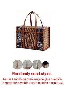 1pc Large Vintage-Style Rectangular Bamboo Picnic Basket - Stacking, Foldable, Portable, Woven With Lid For Snacks & Fruits - Multipurpose, Retro Design For Outdoor Use - A - View 12