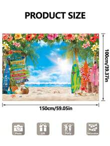 1 Stück Sommer Hawaii Strand Hintergrund, tropische Party Fotografie Kulisse, mit Palmen, Surfbrett und Hibiskusblumen. Ideal für Sommer Pool Party Fotografie Banner, geeignet für Geburtstags-Party, Pool-Party, Tiki Bar Dekoration, Junggesellenabschied und Strandurlaub. - mehrfarbig - Übersicht 5
