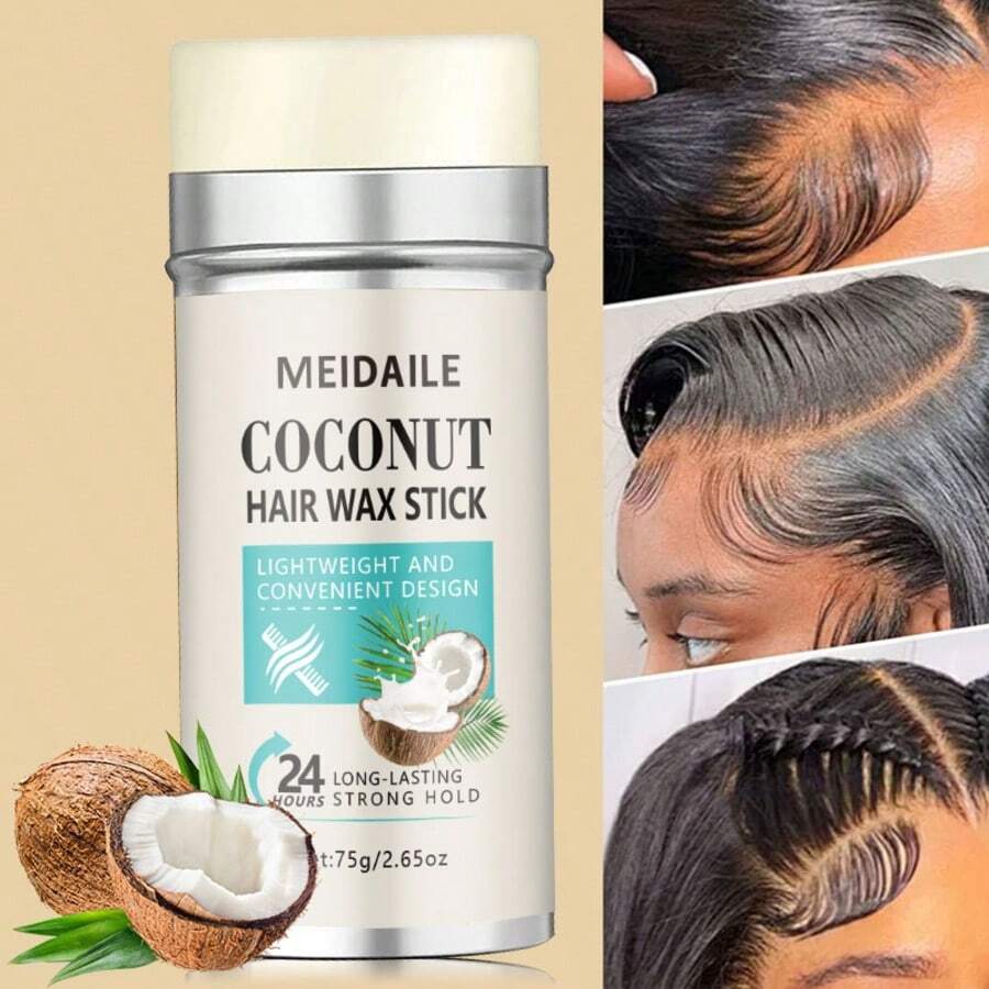 MEIDAILE Palito de aceite esencial de coco para el cabello de verano, antiencrespamiento, peine de aceite, palito de cera para el borde del cabello y cera de modelado no grasa (75g) para dar forma, dar forma y alisar