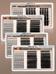 Waloshow Mi giả dạng chùm nhọn 300D/200D/160D/120D/100D/80D/60D và mi dưới dạng chùm dày, mềm mại, kiểu hoạt hình, mi giả dạng chùm nhọn tự nhiên, mi giả dạng chùm mỏng, mi hoạt hình D-Curl, mi giả lông chồn nguyên miếng, bộ đầy đủ để tự làm tại nhà. - D - Xem 2