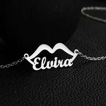 Placa con nombre personalizado con collar de labios de mujer, collar monograma elegante para mujer, regalo de joyería personalizada para ella, regalos del Día de San Valentín - Multicolor - Ver 6