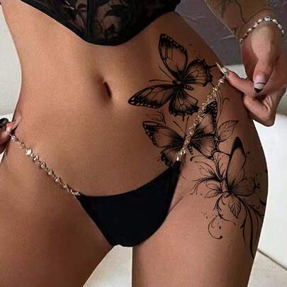 1 miếng dán hình xăm 3 con bướm thanh lịch, gợi cảm, thiết kế hoa văn thời trang, hình xăm đen mới lạ, chống thấm nước và mồ hôi, trông như thật, thích hợp cho eo, chân, tay, v.v., unisex, giữ được 7-14 ngày, dễ dán và dễ gỡ, có thể che sẹo.