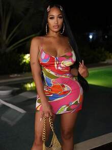 Vestido estampado colorido de gato extraño para mujer, sin espalda, sin mangas, ajustado, de medianoche, Sexy, melocotón, cadera, Hottie Club,  Hipster, ceñido al cuerpo - CR - Ver 4