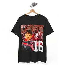 Camiseta de Carreras F1 de Charles , Camiseta para Fanáticos de la Fórmula Uno - Negro - Ver 1