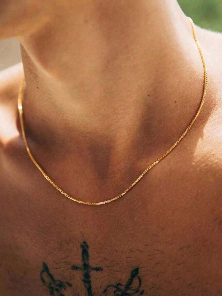 Men's Minimalist 1.8MM Box - Style Stainless - Steel 18K Gold - Plated Chain Necklace: Durable, Non - Fading, Perfect For Sporty & Daily Looks - 彩色 - 查看 1