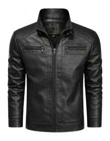 Men's Slim Fit Leather Jacket, Durable Winter Sweater - màu đen - Xem 5