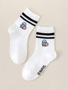 Marvel 1/5 pares de calcetines para niños con estampado de Spider-Man y Thor, calcetines de burbujas, calcetines de volantes de burbujas, calcetines de tripulación blancos con doble raya negra, calcetines tobilleros para niñas, calcetines tobilleros para niños, calcetines tobilleros suaves y transpirables, calcetines náuticos antideslizantes, calcetines tobilleros con estampado de dibujos animados geniales, estilo casual lindo - Multicolor - Ver 7