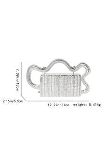 Cực kỳ sáng bóng! Túi xách cầm tay thiết kế quai lượn sóng, ví nhỏ sang trọng dùng cho buổi tối. - Bạc - Xem 6