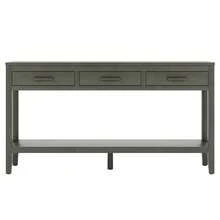 62.2'' Farmhouse Entryway Console Table With 3 Drawers & Bottom Shelf, Painted Sofa Table With Iron Handles, Minimalist Accent Table For Living Room, Hallway & Office - Grey - View 8