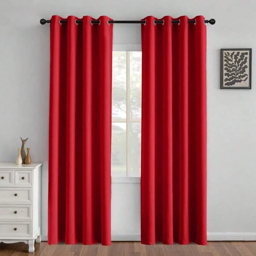 1 Piece Thermal Blackout Curtain 135x225 Cm, Total Light And UV Ray Blocking, Noise And Temperature Insulation, Ideal For Bedroom, Living Room Or TV Room - 大紅色 - 查看 1