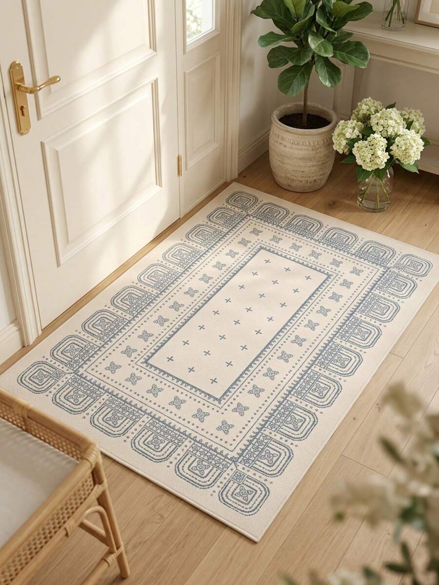 1pc Nordic Modern Luxury Persian Light Color Geometric Entrance Mat, Suitable For Bathroom, Kitchen, Doorway, Hallway, Bedside, Living Room, Bedroom, Machine Washable Soft Faux Wool Rug, Aesthetic Home Decor - P - View 1