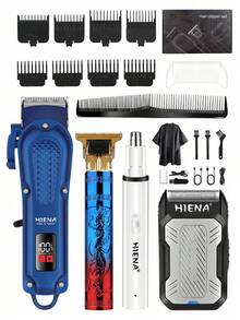 HIENA Men's 4-Piece Hair Clipper Set Beard Trimmer + Electric Clipper Available Individually/As A Set Professional Hair Beard Sideburn Trimming Tool Holiday Gift - Blue - View 7