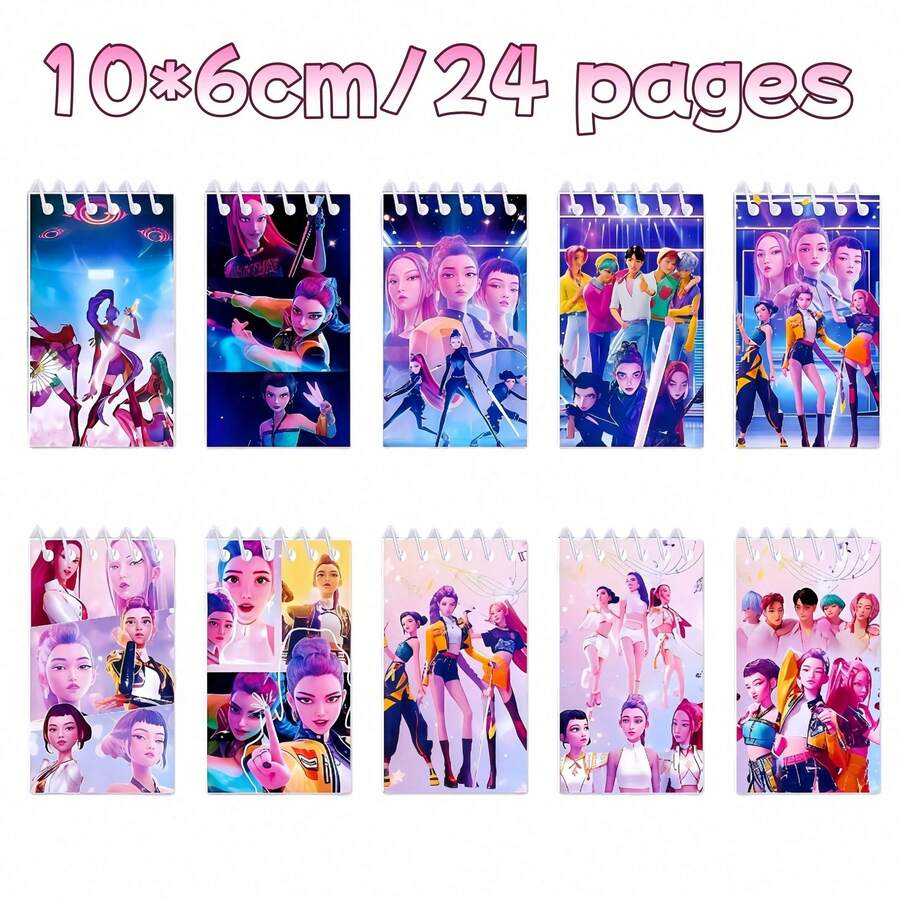 Bộ 10 cuốn sổ tay hoạt hình K-Pop 100 trang, sổ tay xoắn lò xo di động in hình nhân vật hoạt hình K-Pop dễ thương, 24 trang, quà tặng lễ hội cho trẻ em [Giao hàng ngẫu nhiên] - Nhiều màu - Xem 1