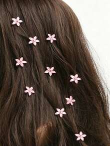 10pcs Girls' Sweet Minimalist Faux Flower Hair Clips, Versatile Daily Wear - Pink - View 2