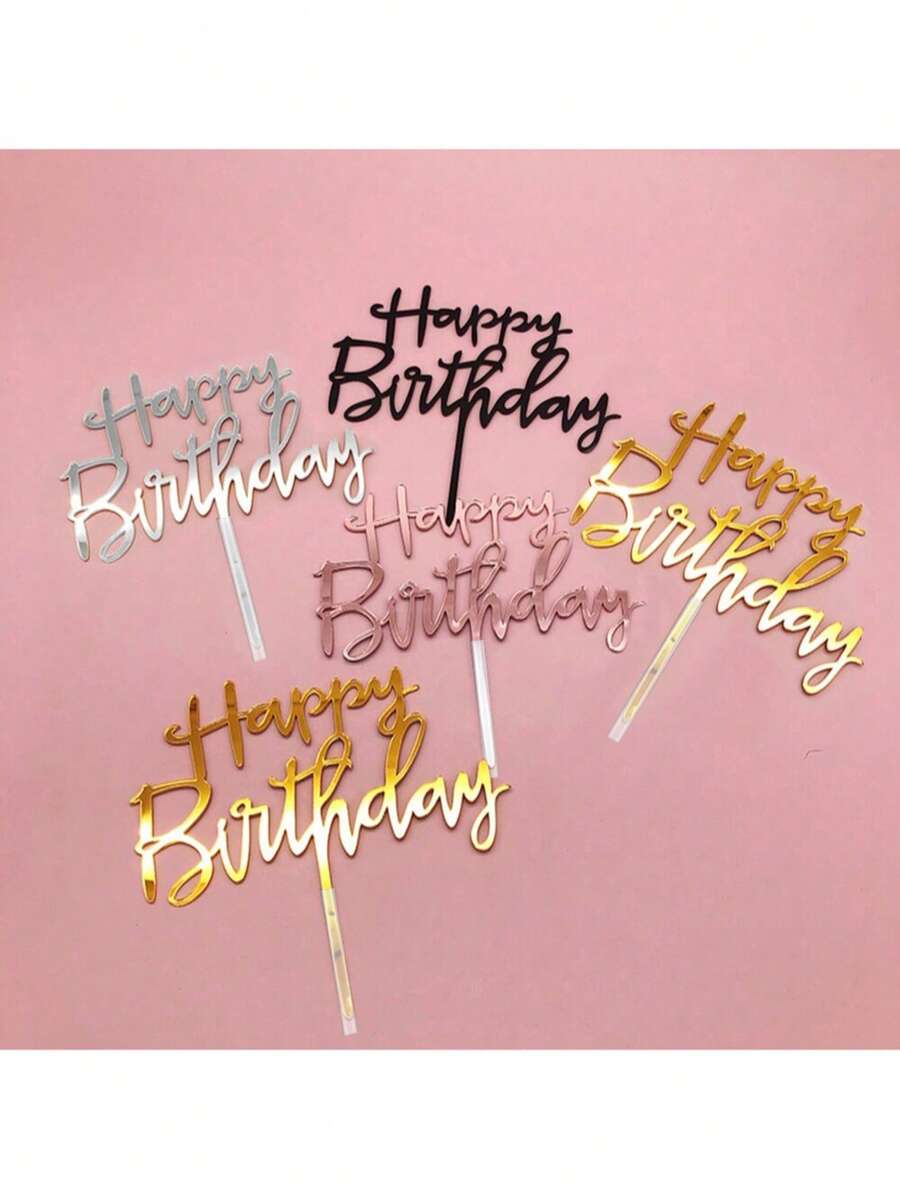 1 buah/5 buah Tusuk Hiasan Kue Ulang Tahun Bertuliskan "Selamat Ulang Tahun", Untuk Dekorasi Kue Ulang Tahun - MultiWarna - View 1