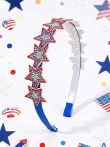 1 pieza Diadema con estrellas de strass con diseño de bandera estadounidense para el Día de la Independencia del 4 de julio, diadema antideslizante linda y divertida, diadema brillante roja, blanca y azul, accesorio para el cabello patriótico para el Día de la Independencia de EE. UU., accesorio para el cabello para fiestas de niñas y adolescentes - Multicolor - Ver 1