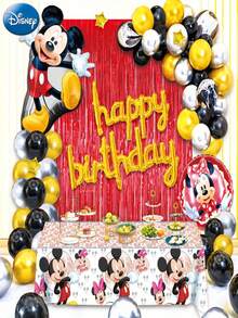 Bộ trang trí tiệc sinh nhật Mickey Mouse chính hãng Disney 51 món, bao gồm vòng cung bóng bay màu vàng, đen, bạc, rèm tua rua màu đỏ và khăn trải bàn, phụ kiện trang trí tiệc theo chủ đề, đạo cụ chụp ảnh sự kiện, quà tặng lễ hội. - A - Xem 1