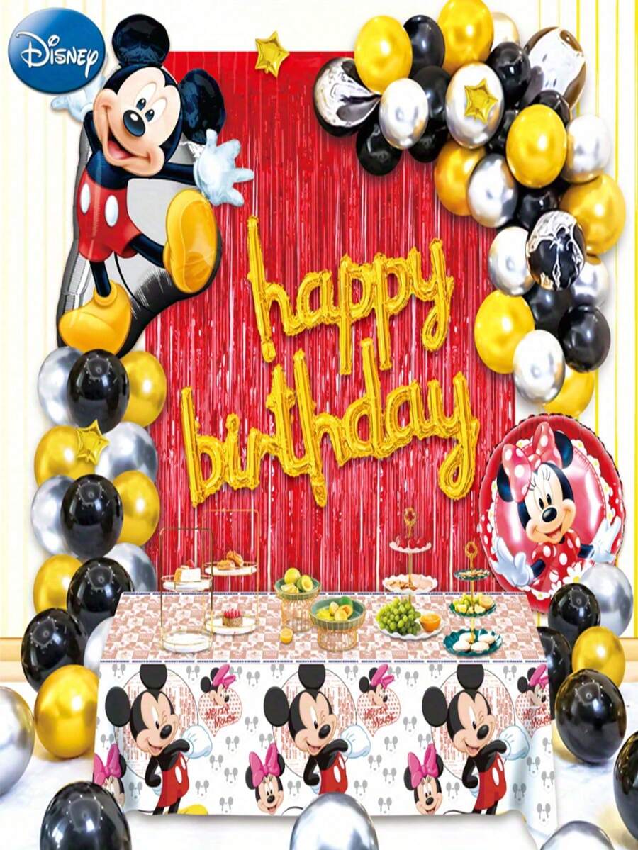 Bộ trang trí tiệc sinh nhật Mickey Mouse chính hãng Disney 51 món, bao gồm vòng cung bóng bay màu vàng, đen, bạc, rèm tua rua màu đỏ và khăn trải bàn, phụ kiện trang trí tiệc theo chủ đề, đạo cụ chụp ảnh sự kiện, quà tặng lễ hội. - A - Xem 1