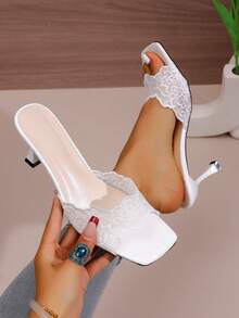hanxiangyuzu Women's 2026 Summer New Fashion Square Toe High Heel Sandals, Elegant Stilettos For Party & Wedding - White - View 11